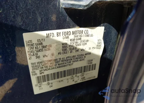 2011 Ford Edge Limited from USA, damaged, VIN 2FMDK3KC6BBB07507